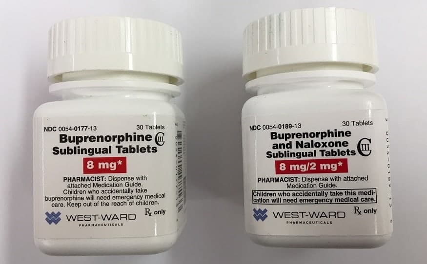 Buprenorphine 2 Mg 8 Mg Suboxone ( Subutex ) packaging and bottle